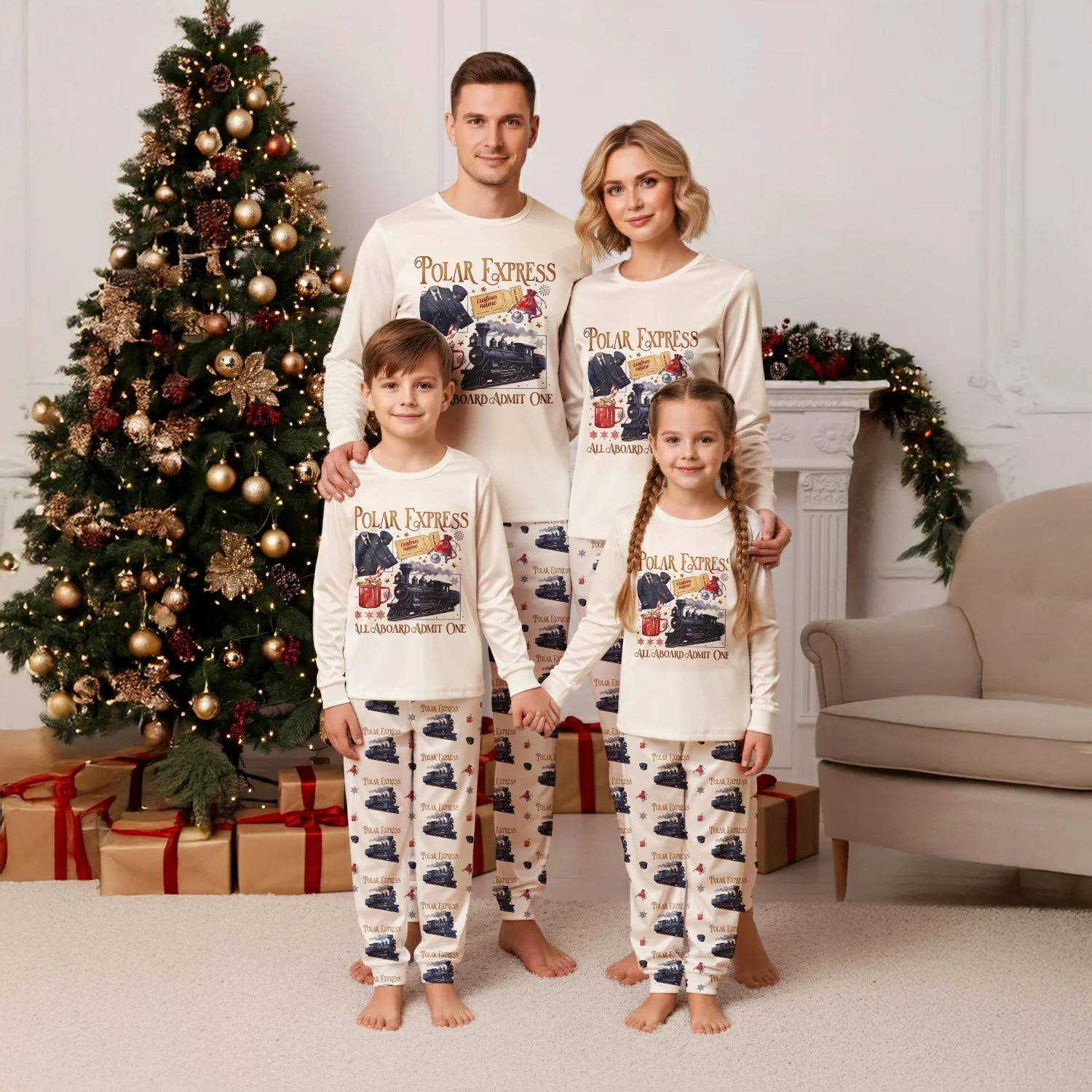 

Рождественский семейный пижамный комплект Po-lar Express для взрослых и детей, одинаковая праздничная одежда для сна с поездом на северный полюсе
