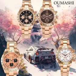 OUMASHI Design 39mm Luxury Series watches Rose gold coloured stainless steel case sapphire water resistant VK63 quartz watches