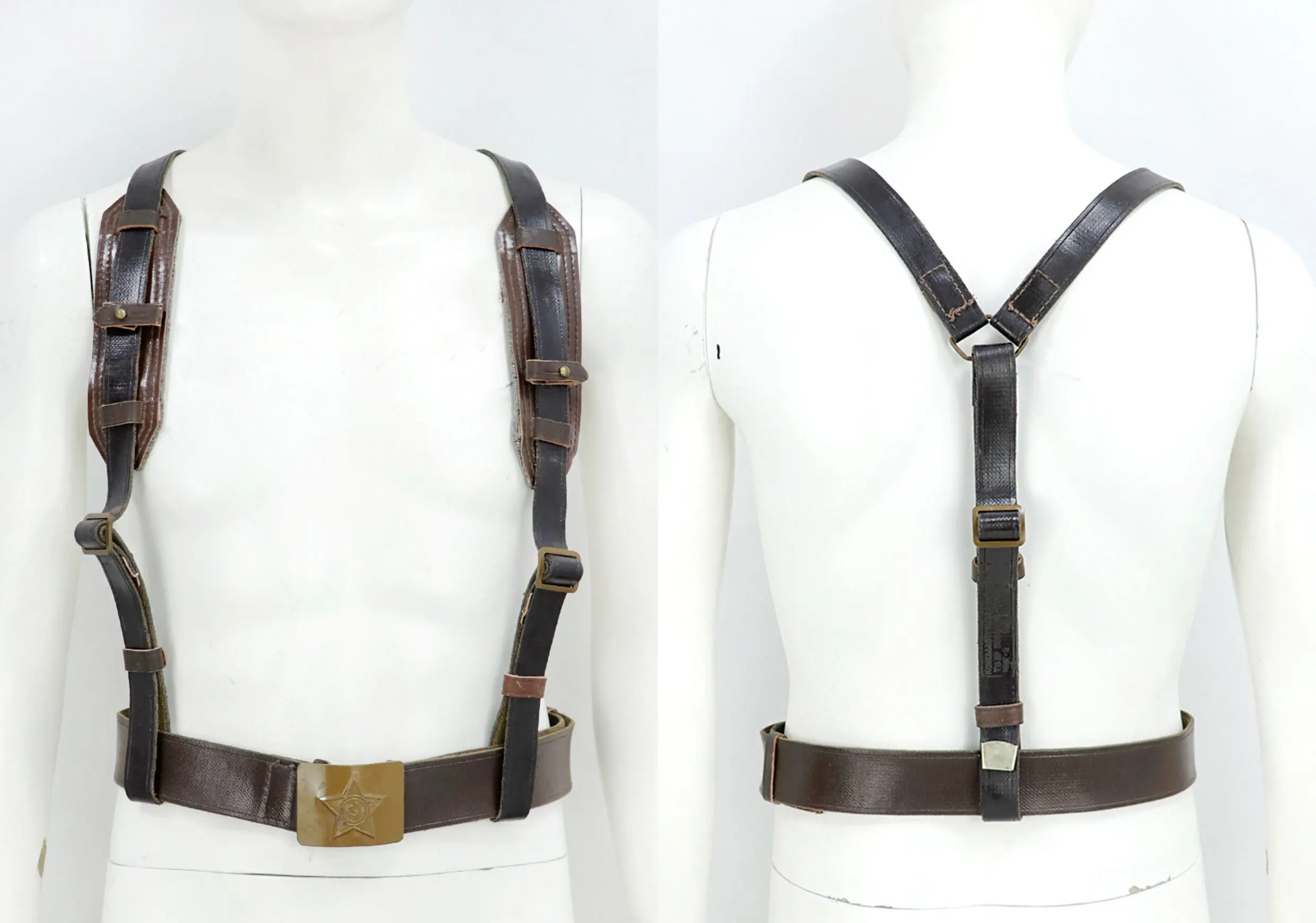 Soviet M69/M88 Field Harness Belt Vintage Rubberized Webbing Y-Strap with Metal Buckle Outdoor Tactical Carry Belt