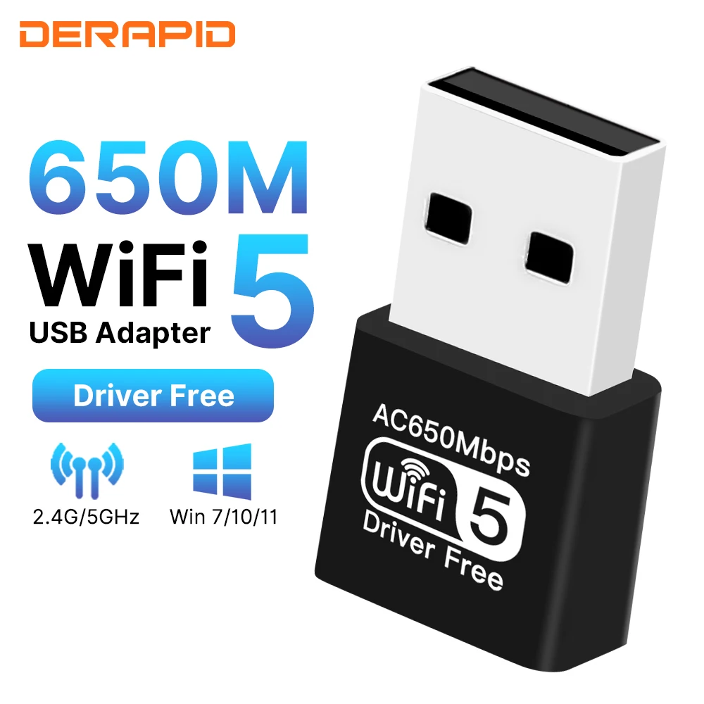 Dual Band WiFi Adapter AC650 High Gain Dual Antenna Wireless Network USB Adapter for PC Laptop Driver Free for Windows 7 10 11