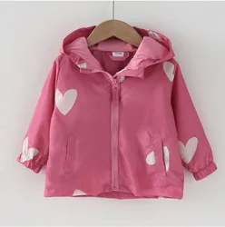 1-6 year old spring and autumn style hooded zipper jacket for small and medium-sized children and girls, long sleeved windproof