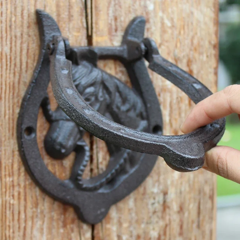JD Retro Horse Head Cast Iron Crafts Door Knock Courtyard Home Wall Decoration Antique Door Handle Knocker Hardware