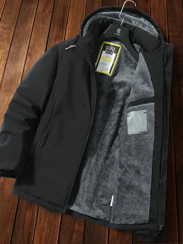 Men's Jacket Casual Outdoor Waterproof Mountaineering Camping Fishing Tooling Jacket Lining Fleece-lined Thickened Winter Coat