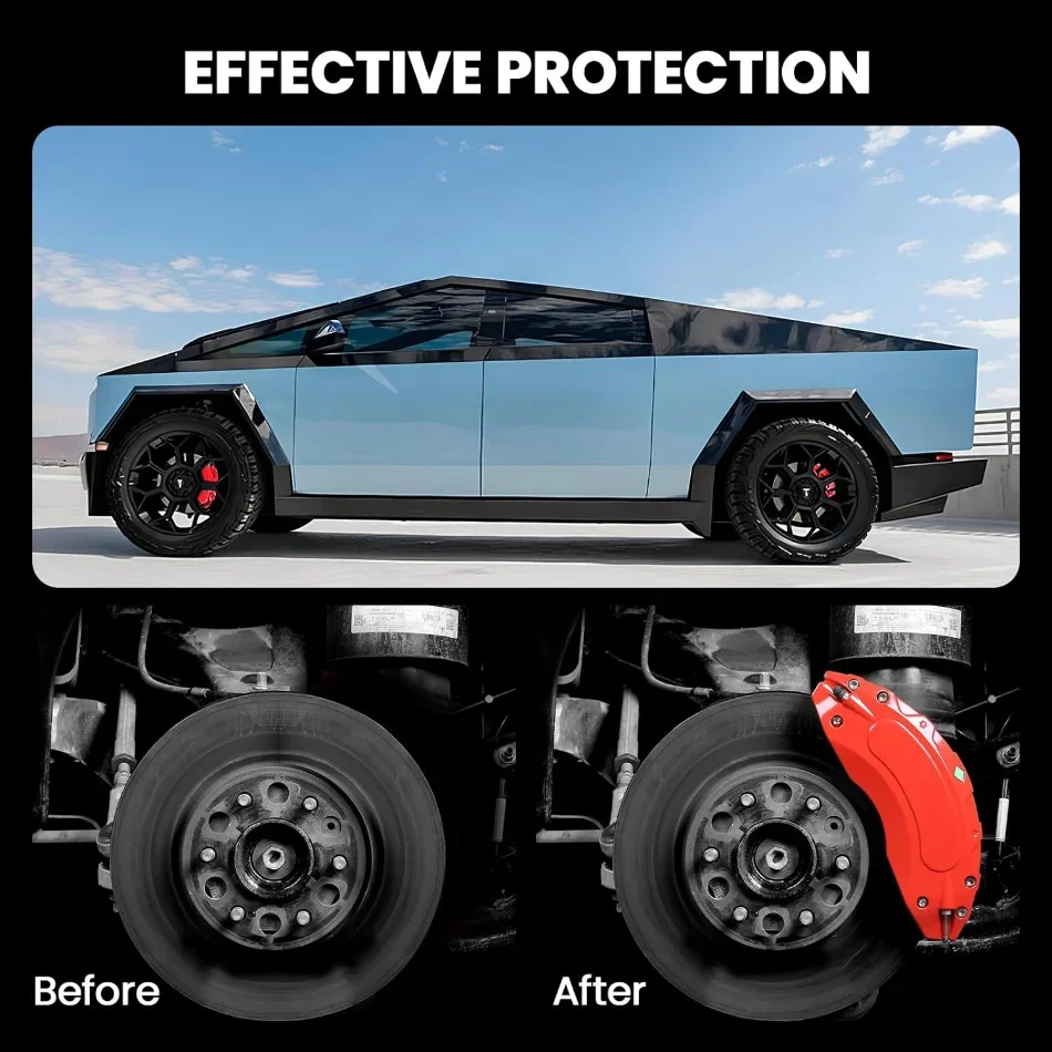 4 قطعة أغطية فرجار الفرامل لـ Tesla Cybertruck 2024-2025 ملحقات تعديل عجلة شاحنة بيك اب أغطية الكسوة الرياضية (أحمر) #3