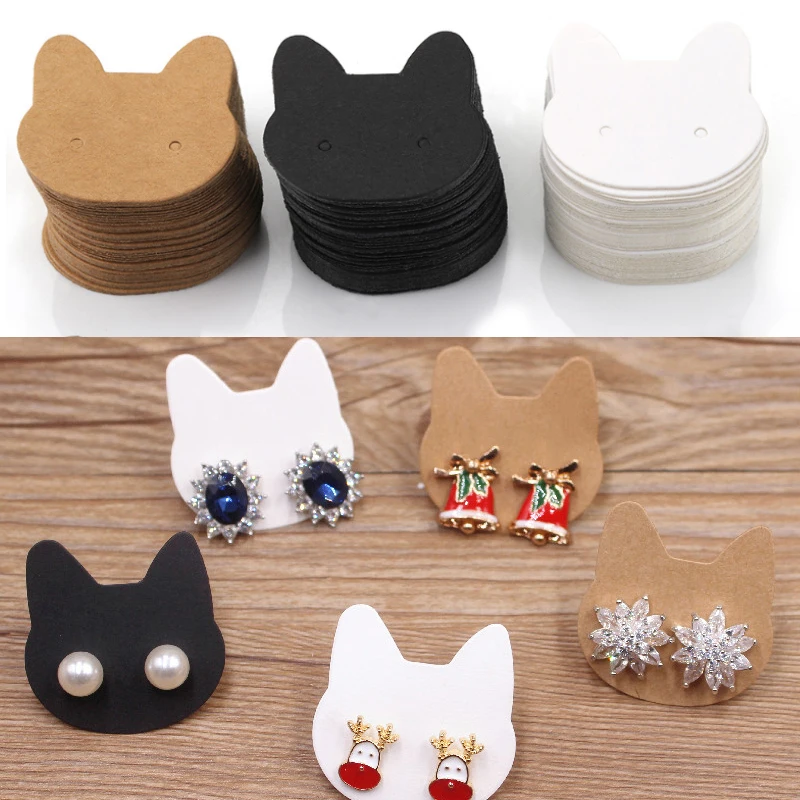 

ncmama 100/150Pcs Kawaii Cat Card Jewelry Display Cardboards Ear Studs Cards Earrings Necklace Price Tag DIY Storage Accessories