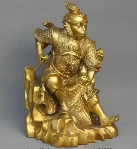 Chinese Brass Famous Myth Monkey King Sun Wukong golden cudgel Son Goku Statue