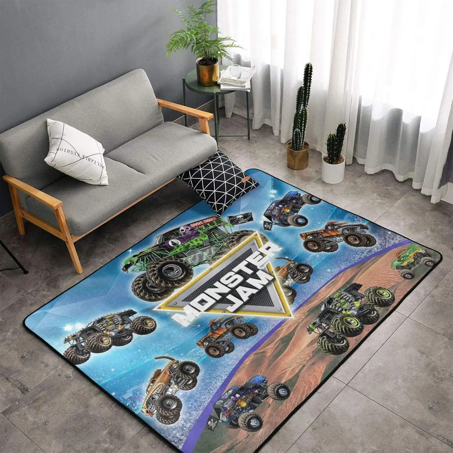 Monster Jam Area Rug Monster Truck Print Non Slip Floor Mat For Kids Room Bedroom Game Room Boys Home Decor Carpet