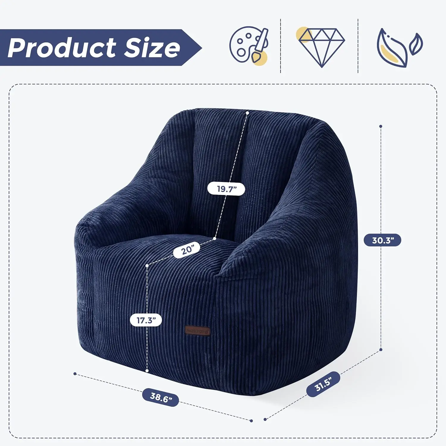 Bean Bag Chair with Filler, Cozy Living Room Sofa for Adults and Kids, Stuffed Floor Seat for Bedroom Dorm Reading