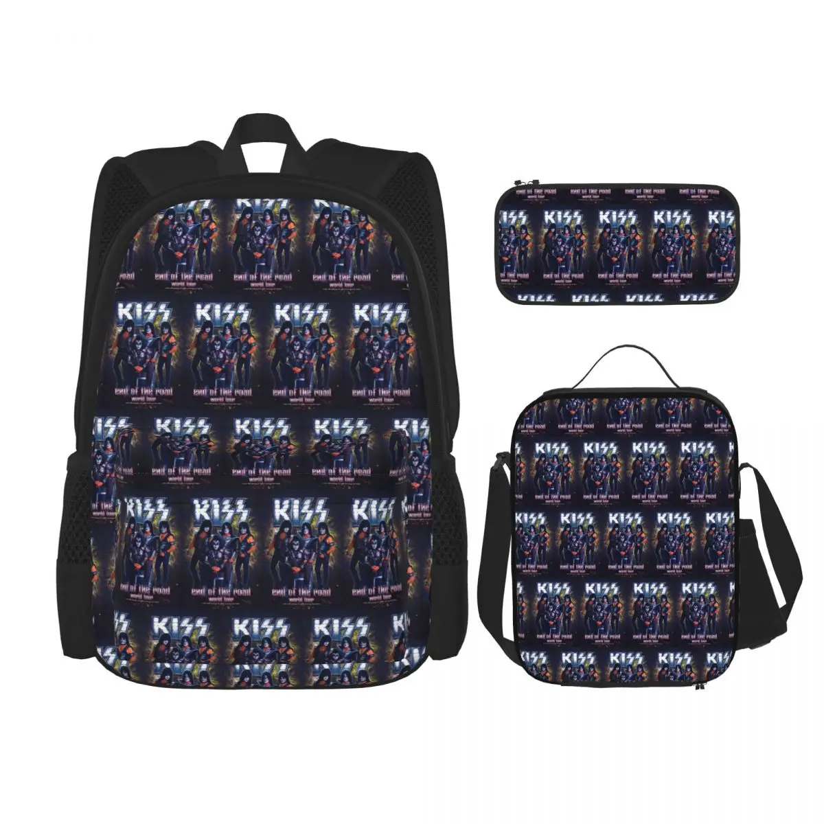 

Kiss Rock Band Retor Backpacks Boys Girls Bookbag Students School Bags Kids Rucksack Lunch Bag Pen Bag Three-Piece Set