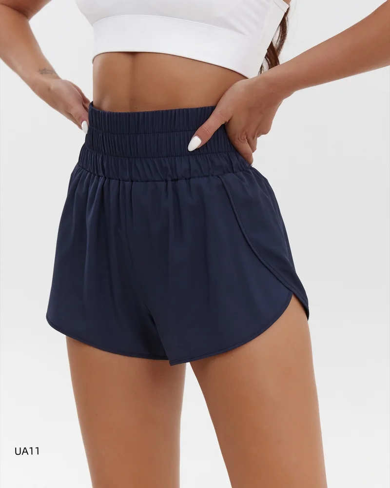 Women's High Waisted Running Yoga Shorts with Built-in Lining Solid Color and Pocket Running Shorts