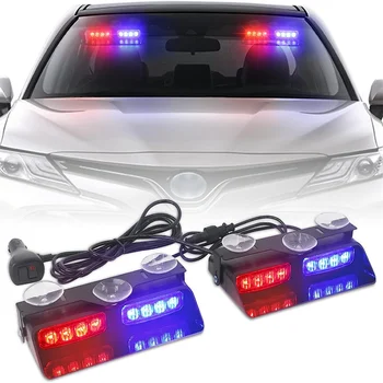 2-in-1 Emergency Flash Warning Lamp LED Car Strobe Lights Windshield Bar 16 Beads Red Blue Amber White Auto Light Assembly