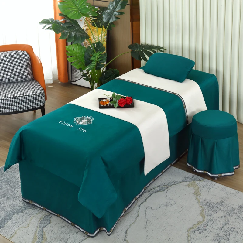 

Luxury Beauty Salon Bedspread Set, High-grade Massage Spa Bedskirt, Pillowcase, StoolCover, Dulvet Cover, 4 PCs/Set