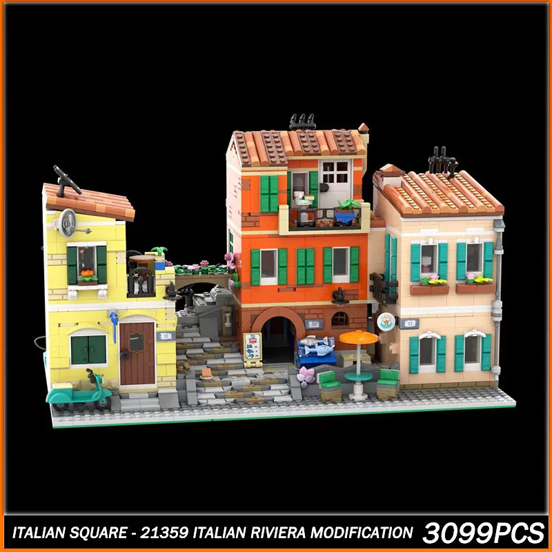 MOC Building Block MOC Street View Medieval Italian Square Model Brick Toys Particle Creative Juguetes Xmas Gifts MOC-238212