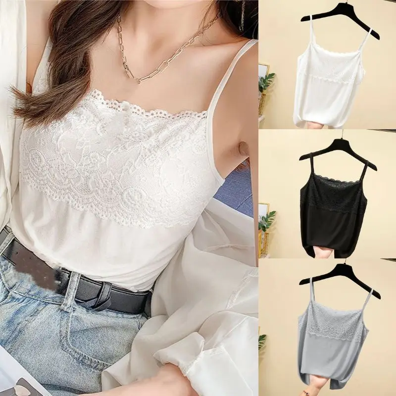 

Lace Tank Top Women Cropped Cute Sexy White Tank Tops Female Korean Camisole Sleeveless Summer Fashion Slim Sling Ladies Vest