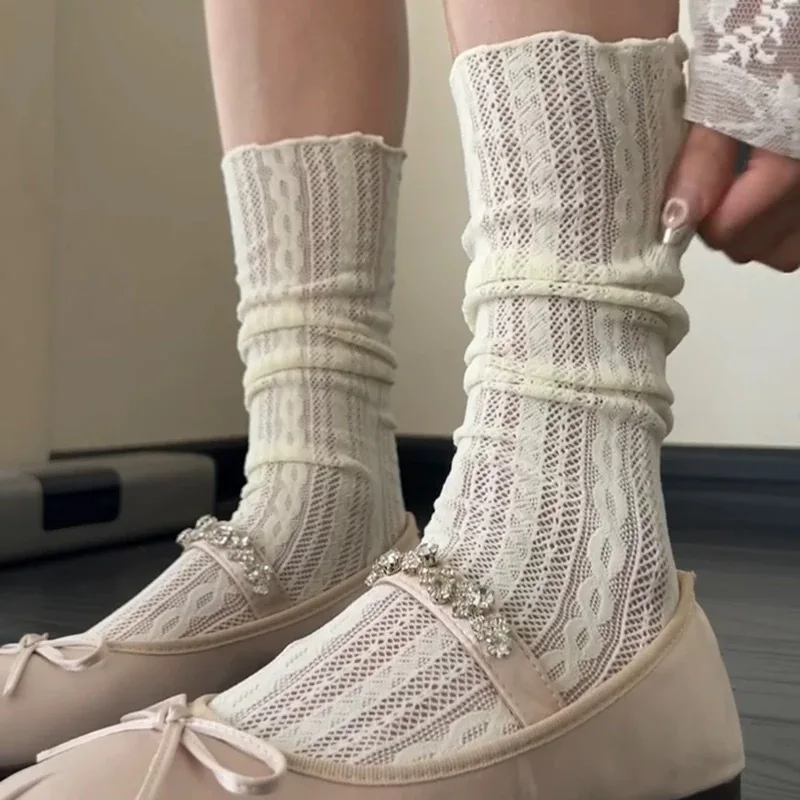 Women Lace Short Summer Socks Japanese Slimming Cute Sweet Ruffle Hollow Out Cotton Lace Lolita Style Princess Loose Socks