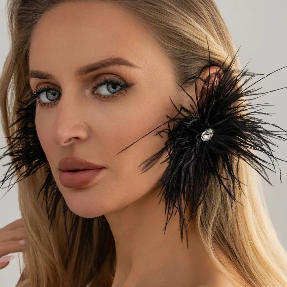 KunJoe Bohemian Colorful Feather Stud Earrings Women Vintage Exaggerate Large Round Earring Charm Wedding Banquet Party Jewelry