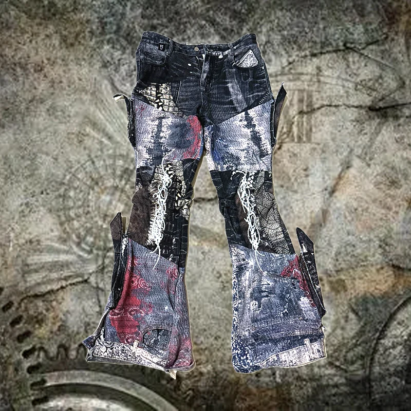 Men's jeans Mens Kill Matt Punk Rock Japanese denim Streetwear Womens 2025 Dark Splice flared jeans