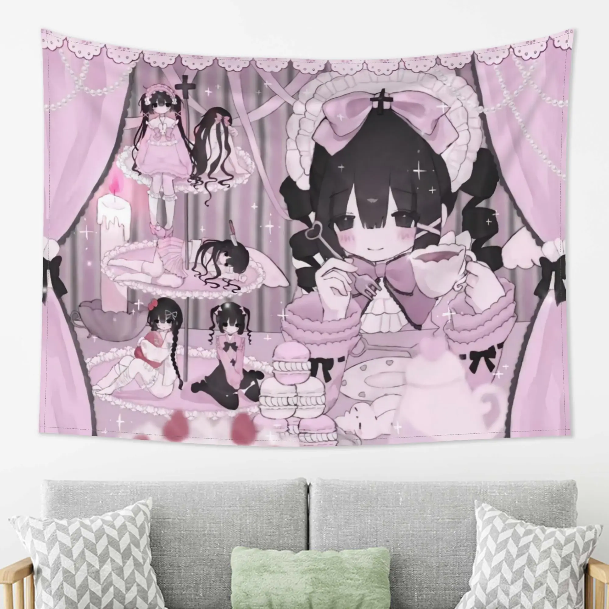 Dark Cute Gothic Scene Style Tapestry Creative Pattern Wall Hanging Aesthetic Decor For Bedroom Homestay Ideal Visiting Gift