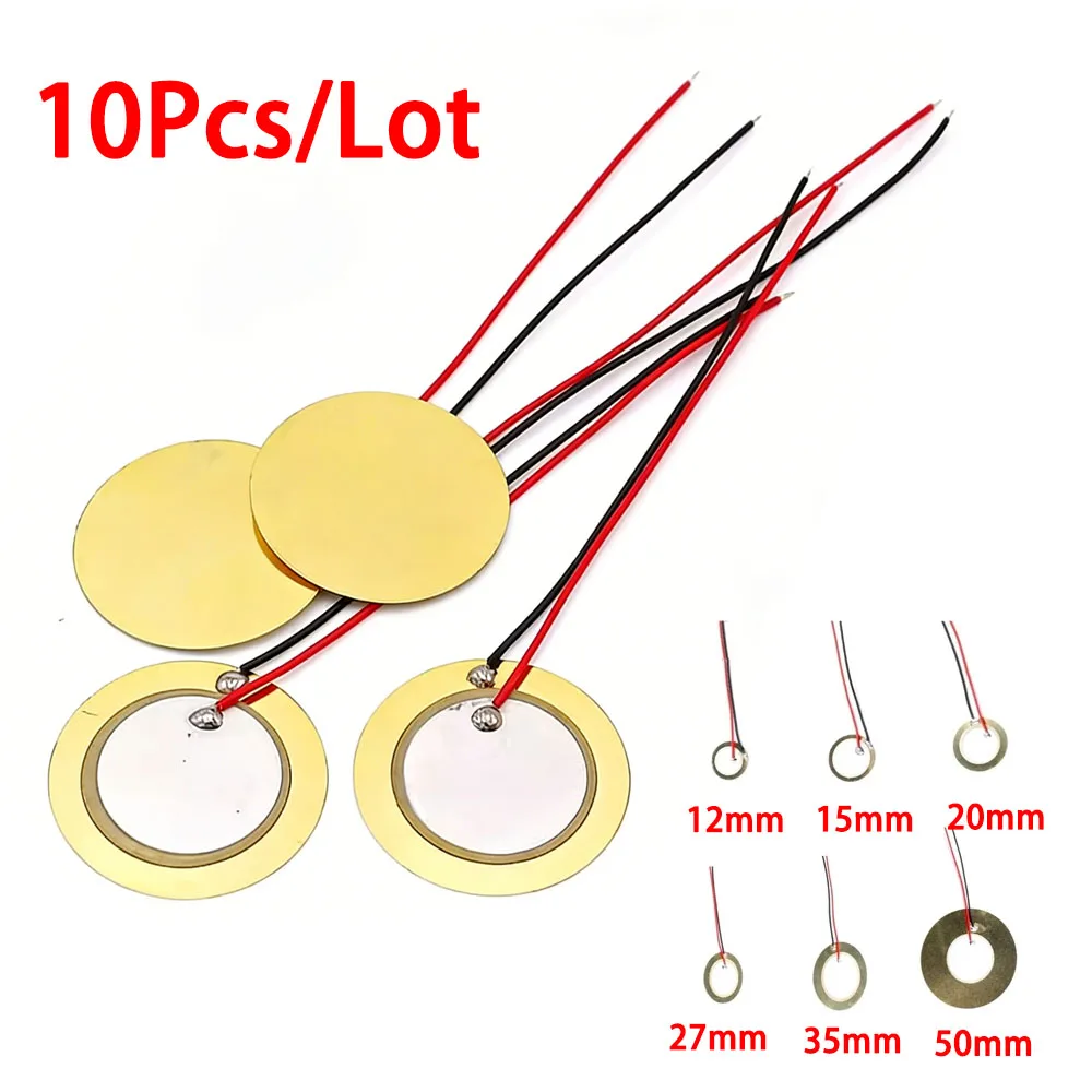 10pcs Piezoelectric Ceramic Wafer Plate 12/15/20/27/35/50mm Sounder with Wire for Arduino Projects Buzzer Loudspeaker