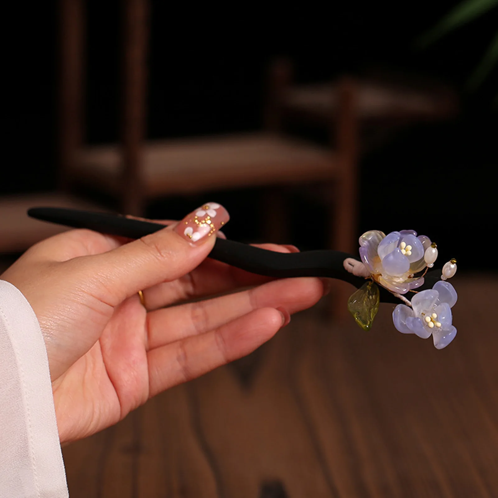 Chinese Retro Fashion Hair Sticks Forks Wooden Handmade Hairpins and Clips Hair Bun Holder for Women and Girls Flower Jewelry