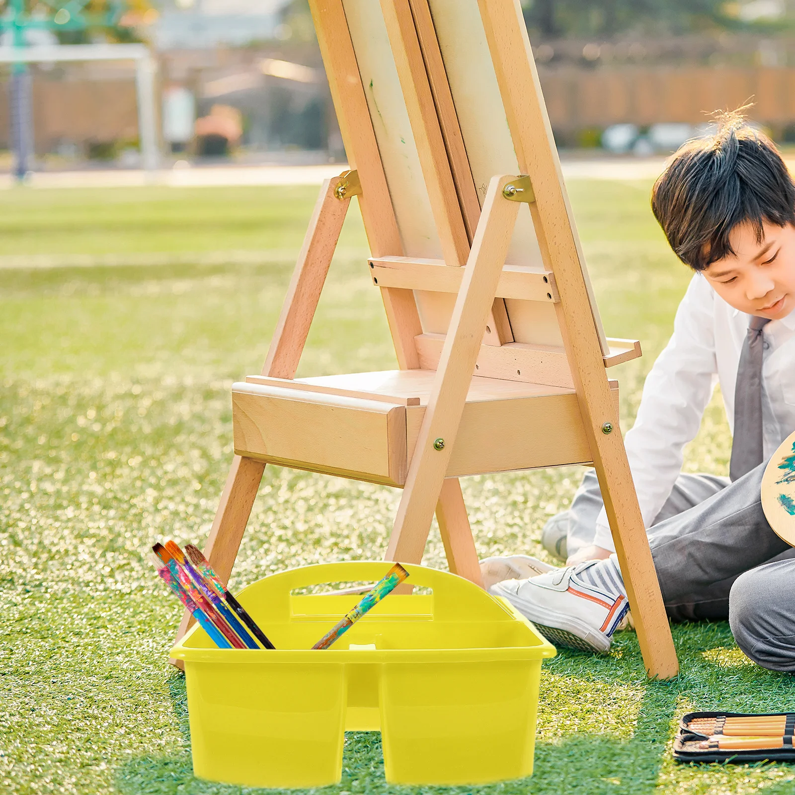 

2pcs Handheld Storage Basket Large Capacity Compartment Organizer For Art Tools Painting Pens Stationery Classroom Table