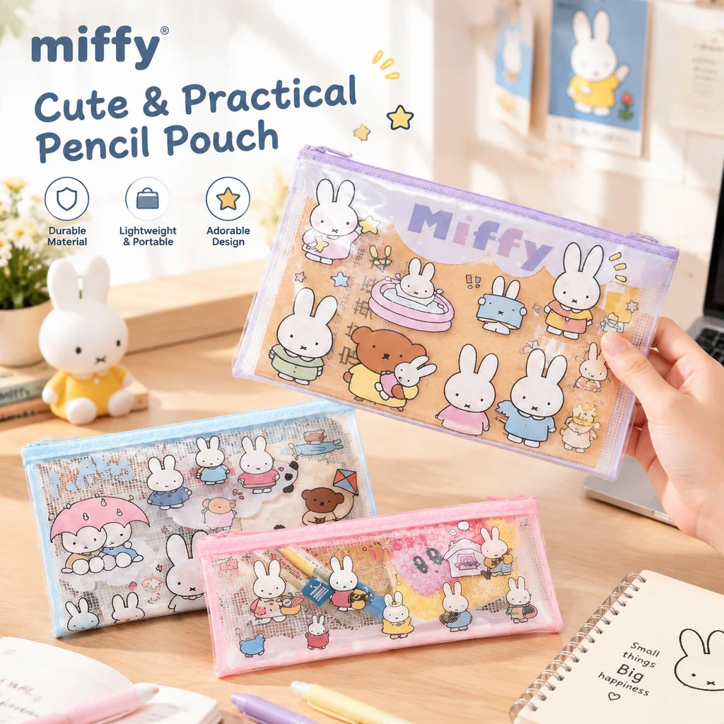 Miffy Grid Storage Bag Cute Kawaii Anime Card Collection Portable File Holder Office ID Badge Gift Toy Organizer Pouch Case