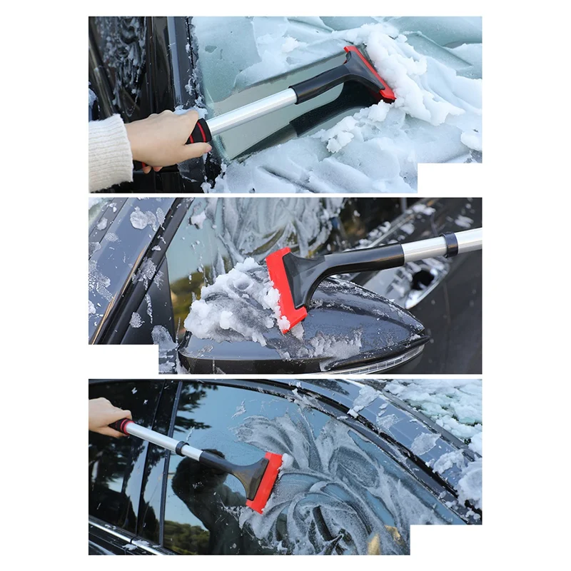 ABLN-grattoir à glace extensible brosse à neige outil de déneigement détachable avec poignée en mousse 360 °   Grattoir à neige à tête de brosse pivotante