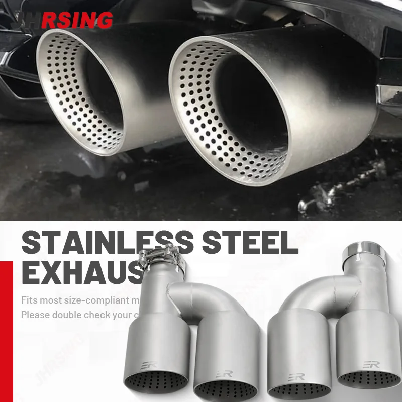 1Pcs Universal Matte Stainless Exhaust Tip Upgrade car accsesories Double Outlet Muffler Tip Modify ER logo