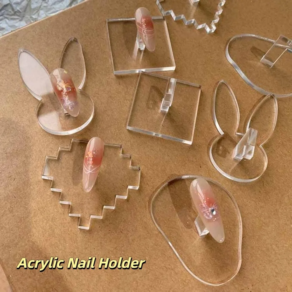 6Pcs Transparent Acryl Nagel Halter Herz Form Kaninchen Nagel Spitze Praxis Stehen Blume Werkzeuge Nagel Zeigt Regale Anfänger