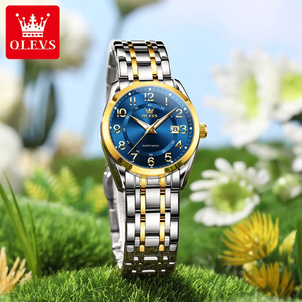 OLEVS Brand Luxury Quartz Watch for Women Stainless Steel Waterproof Lumious Calendar Elegant Ladies Original Wristwatches Women