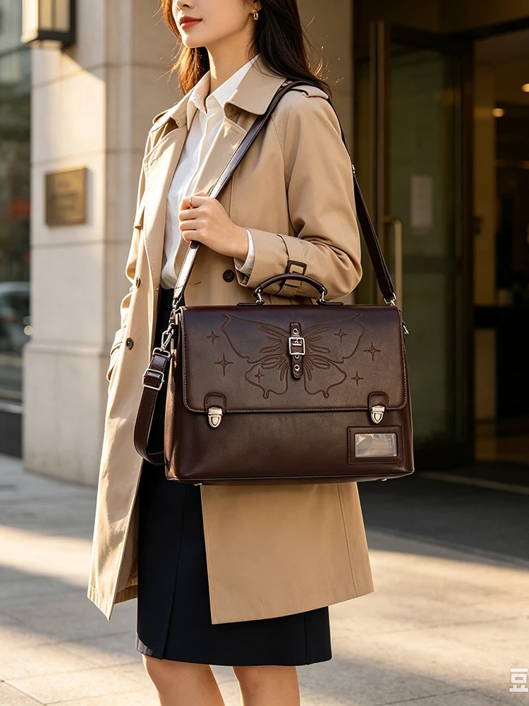 Women's Genuine Leather Briefcase Backpack Satchel Luxury Fashion Vintage Office Business OL High Quality Shoulder Laptop Bag