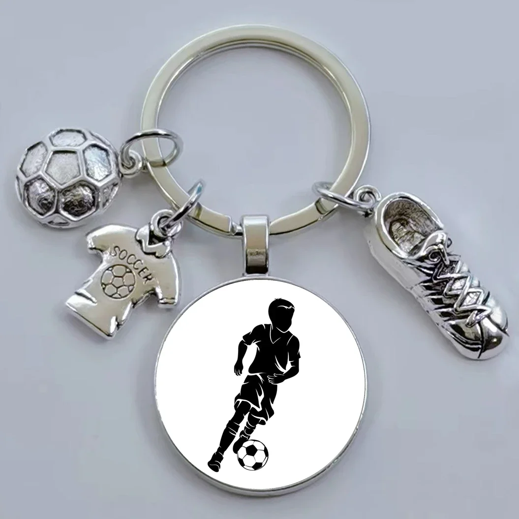 large-scale football game  keychain boy girl silhouette art football player cabochon glass keychain jewelry gift