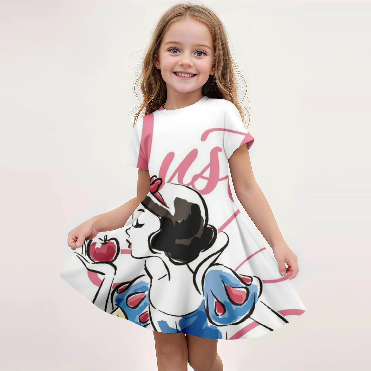 

3D Printed Disney Fashion Cartoon Pattern Snow White Cute Short Sleeved Dress Cosplay Youth Girl Clothes Stitch Clothes Sweet