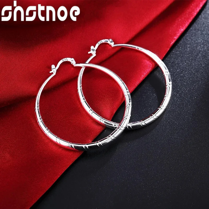 

SHSTONE Noble 4/5/6cm Big Circle 925 Sterling Silver Hoop Earrings for Women Fashion Party Wedding Jewelry Charms Christmas Gift