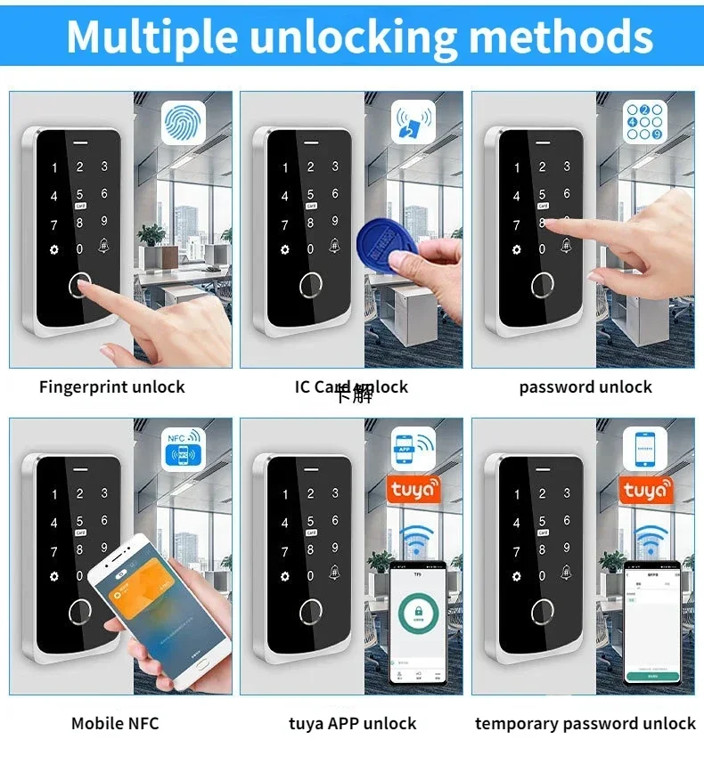 Tuya Smart Door Access Control Controller, impressão digital à prova d\'água, IC Card, NFC App, Passsword Unlock, Máquina de Controle, IP65