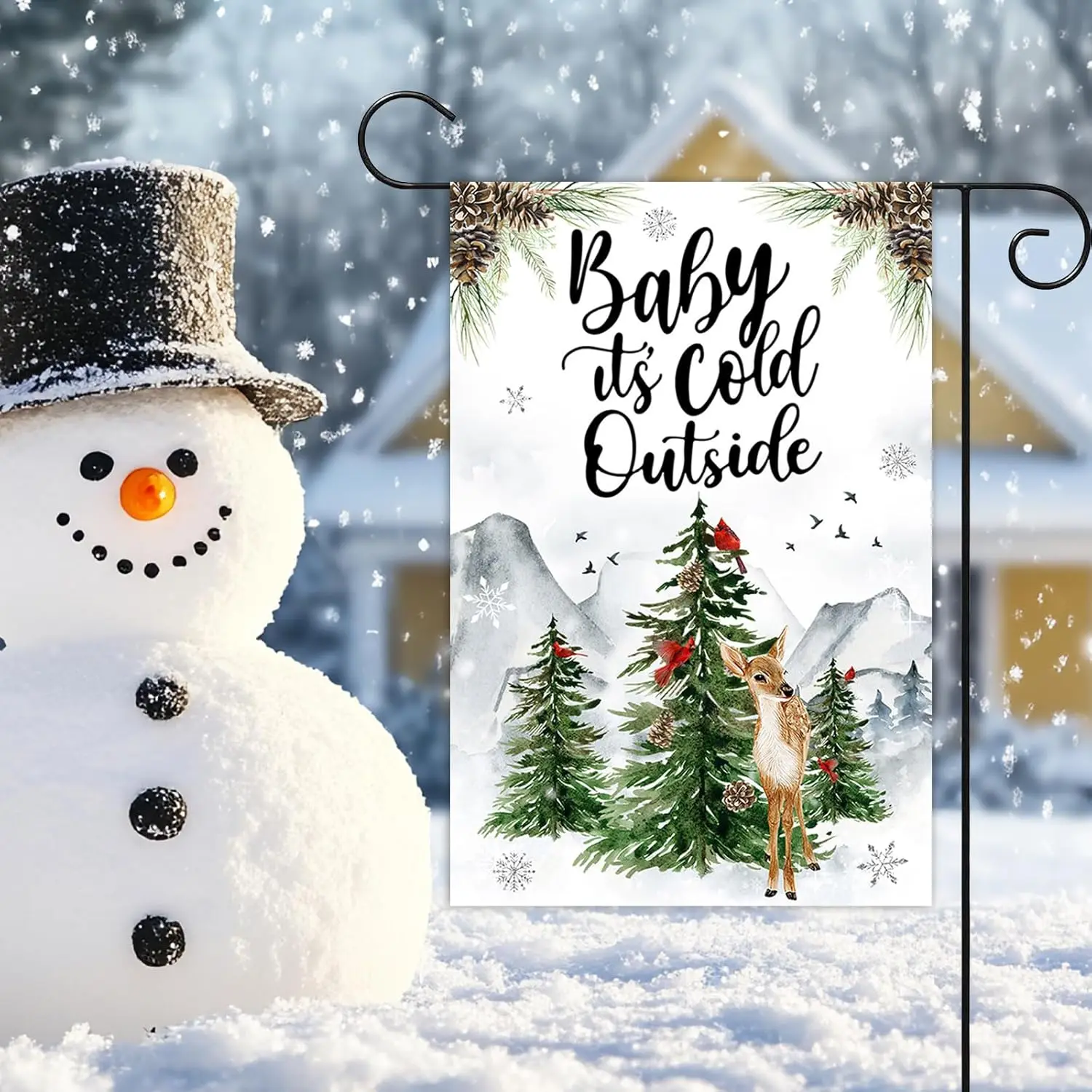 Avezano Baby Its Cold Outside Garden Flags Winter Christmas Elk Small Baby Shower Yard Flag Winter Seasonal Xmas Trees Forest De