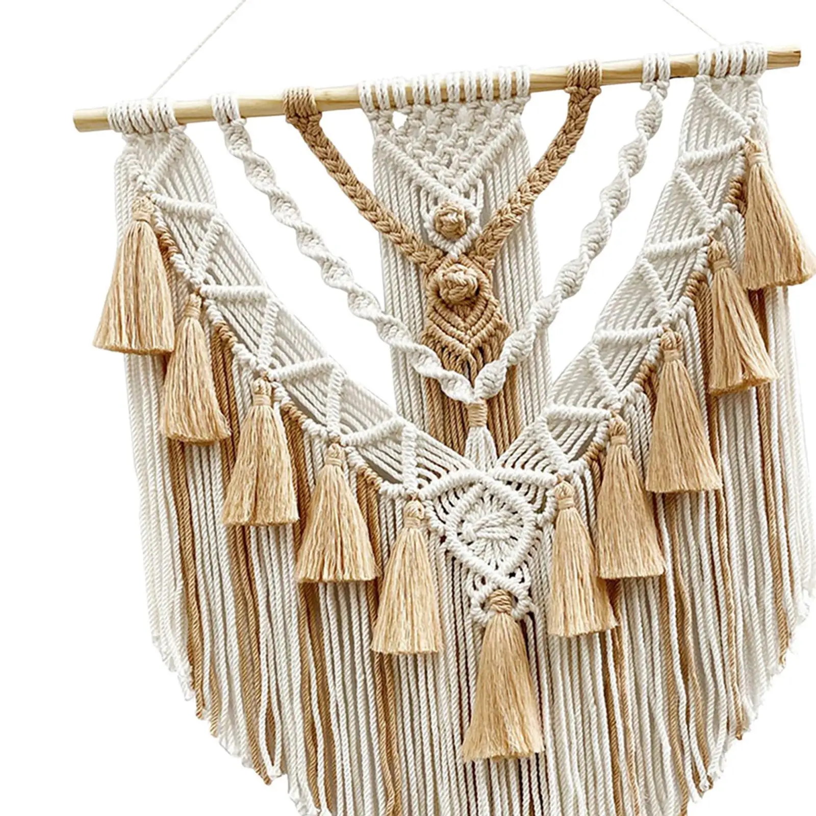 Chic Macrame Tapestry Bohemian Hand Weaving with Tassels Fringe Wall Hanging for Background Wedding Apartment Bedroom Decor
