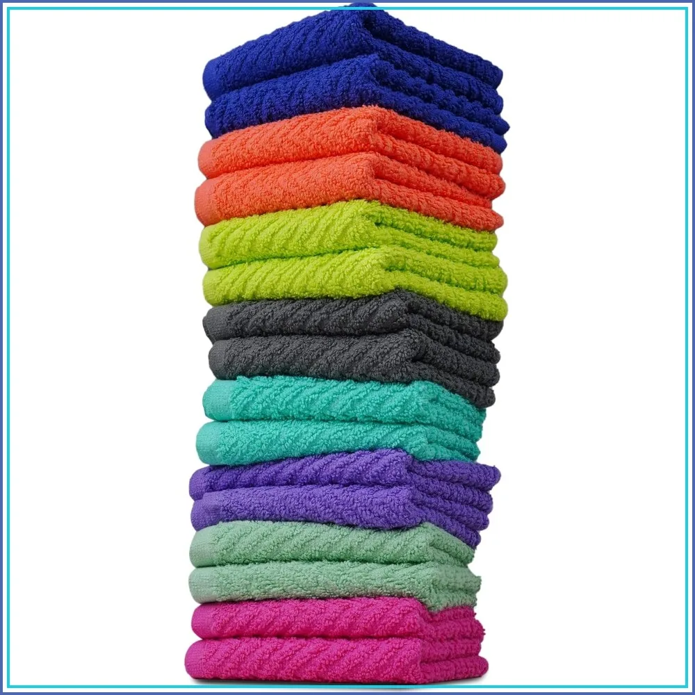 

16 Pack Zigzag Multicolor Wash Cloths - 12x12 Inch - Highly Absorbent Soft Washcloths for Face, Gym Towels, Hotel Spa Quality, Reusable & Multipurpose