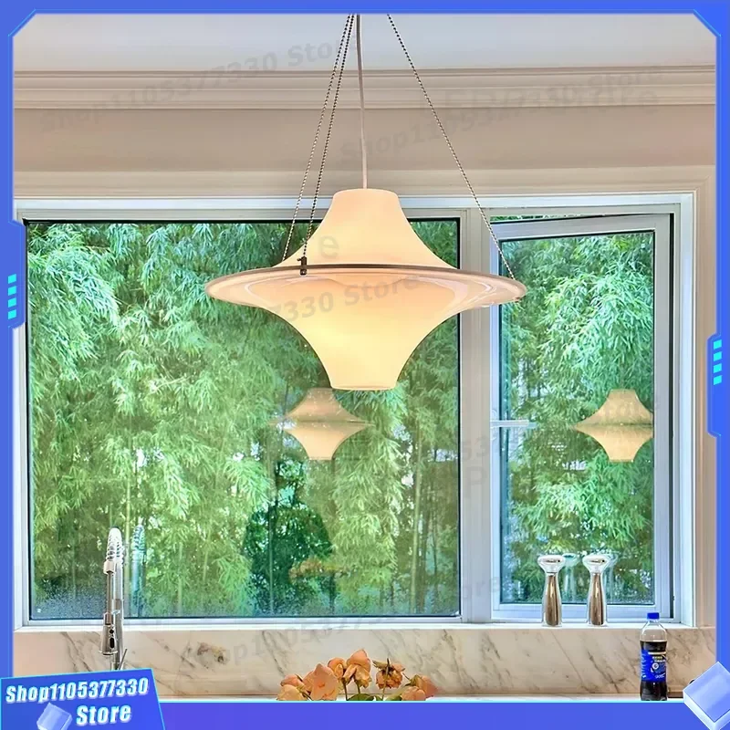 Modern Bauhaus Style Flying Saucer Chandelier Italian Design Cream Color Pendant Light for Living Room Bedroom Dining Area