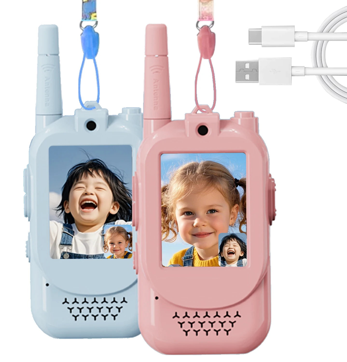 2PCS Video Walkie Talkies for Kids Rechargeable Toddler Toys for Indoor Camping Travel Birthday Gfits for Kids Ages 3-12