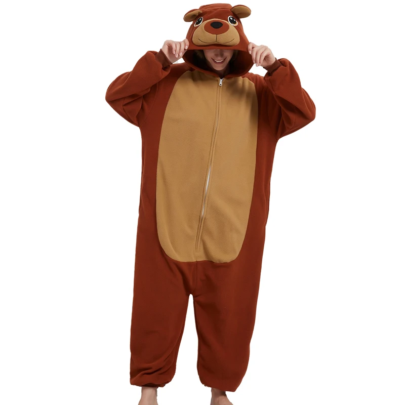 Pijamas de una pieza con cremallera de animales para adultos, ropa para el hogar con capucha de dibujos animados de otoño e invierno, se puede usar en el exterior, ropa unisex de dibujos animados