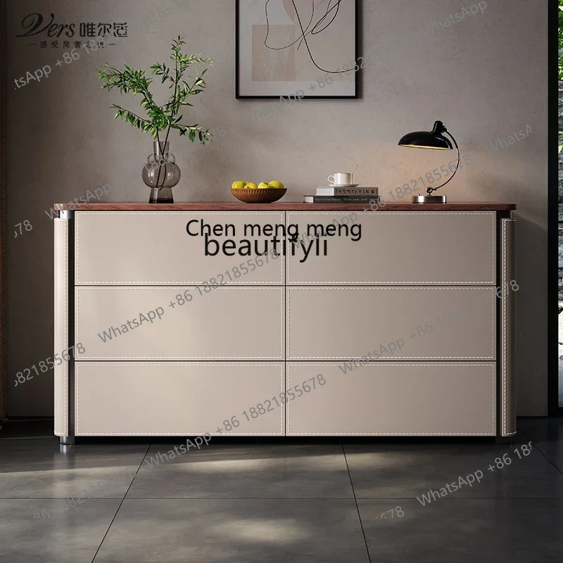 N178 G Retro style bedroom TV cabinet storage high-grade six-bucket cabinet saddle leather dining side cabinet