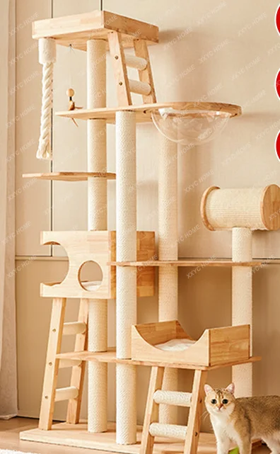 Solid Wood Cat Climbing Frame Large Log Cat Rack High Luxury Cat Tree Space Capsule