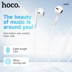 HOCO M109 auriculares con cable de 3,5mm con micrófono auriculares internos controlados por cable para música deporte Monitor intrauditivo auriculares