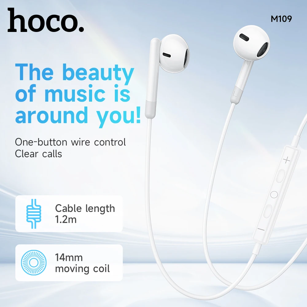 HOCO M109 Earphones 3.5mm In-Ear Wired Headphones Wire Control Sport Headset Music Stereo Mic Call For Xiaomi Samsung Smartphone