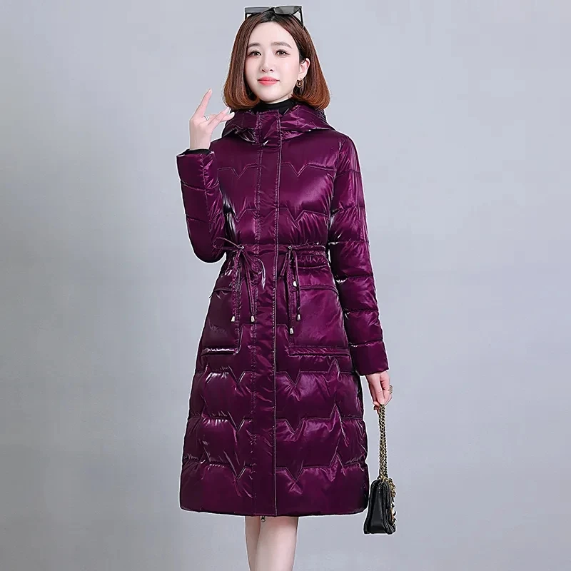 Imagem -02 - Jaqueta Lustrosa de Inverno Feminina Parka Longa com Capuz Cabolsa Quente de Algodão Outwear Feminino Moda Feminina Alta Qualidade Novo 2023