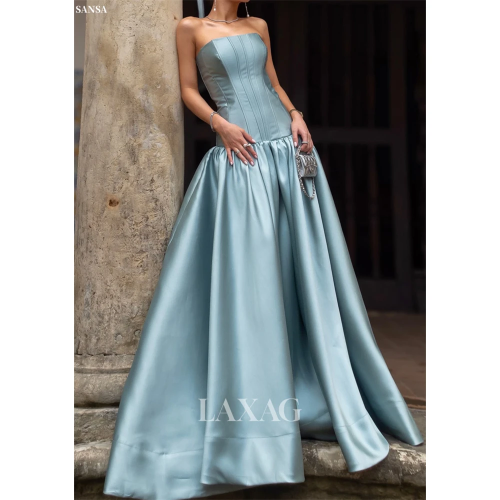 

Sansa индивидуальное голубое платье трапециевидной формы без бретелек с многослойными складками для выпускного вечера без рукавов Vestidos De Noche вечернее платье длиной до пола