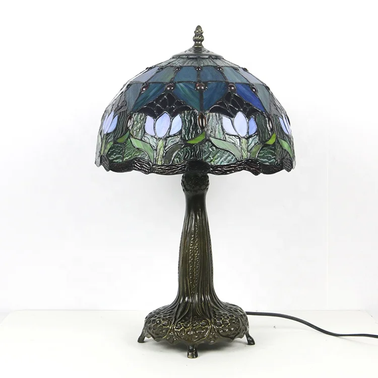 12Inch Tiffany Study Retro Warm Decorative Lamp Mauve Tulip Tiffany Style Stained Glass Lamps home table lamp
