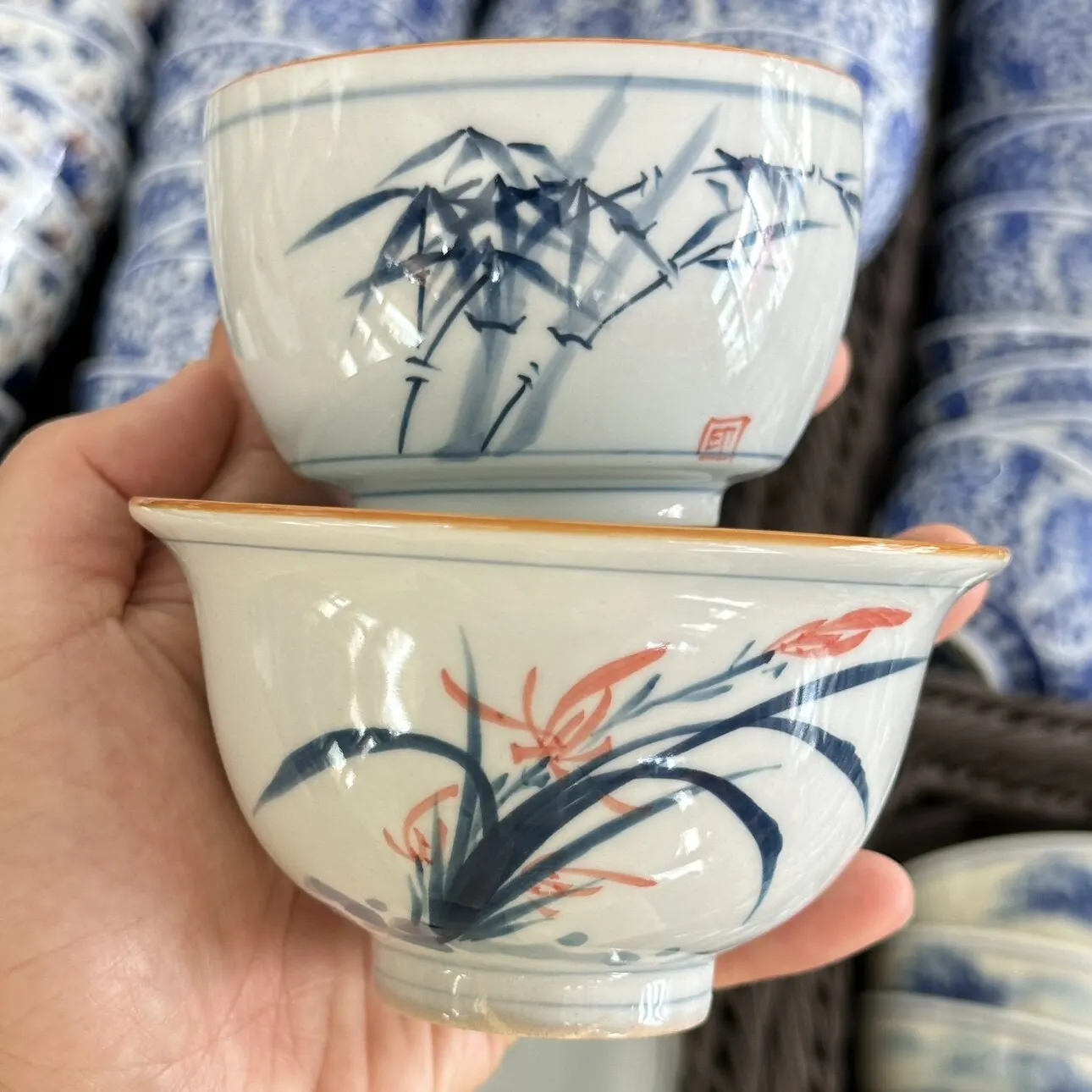 Jingdezhen Ceramic Grass and Wood Gray Hand Painted Bamboo Tea Cup Household Cup Single Cup Pressure Bottle Savoring Cup