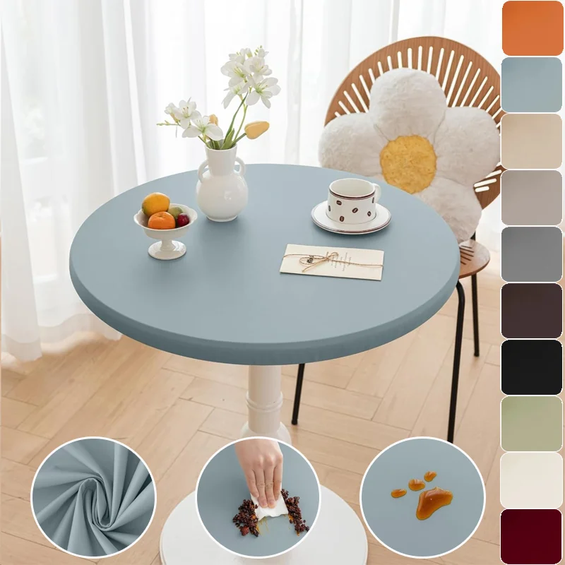 

Premium Solid Color Elastic PU Leather Round Table Cover Non-Slip Waterproof Oil-Proof Table Skin for Home Hotel Resturant Decor
